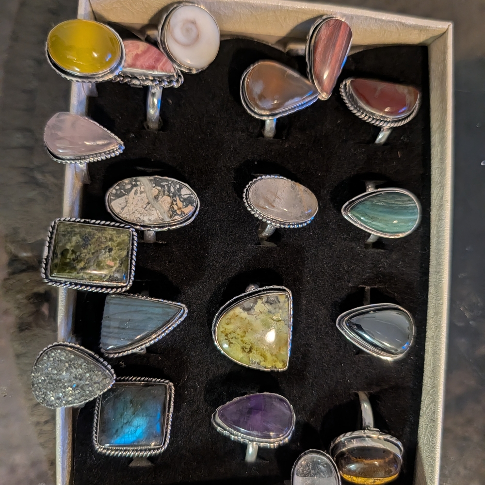 Elegant Multi-Stone Silver Rings Set